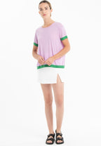 T-shirt col rond ultrafin cachemire et laine lavande/vert femme - KELLY 1